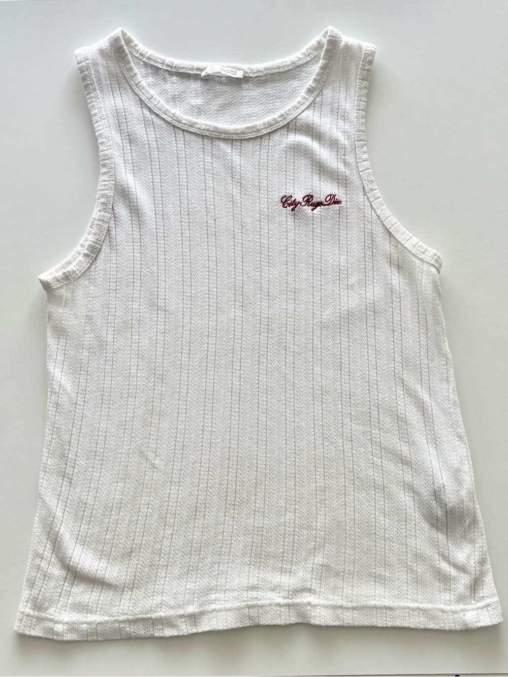 Zara Men’s Ribbed Knit Tank Top White “Cité Regne Dieu” Size L - Picture 2 of 4